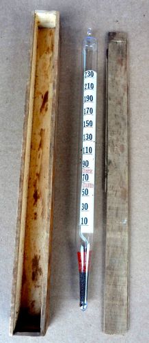 Old Vintage Large Glass Floating Dairy Thermometer w/wooden Box Case WORKING
