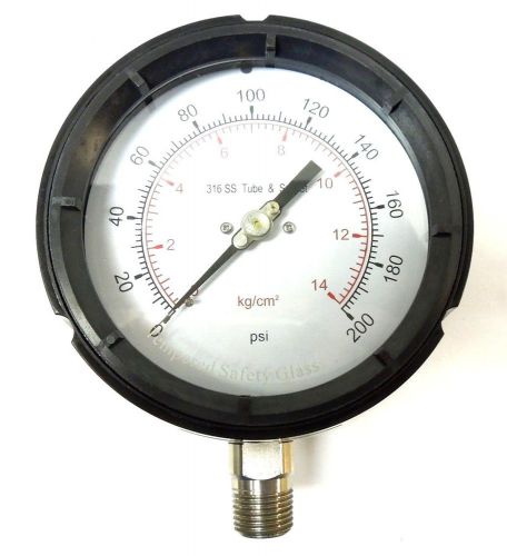 Process pressure gauge 4-1/2&#034; face 200 psi 1/2&#034; npt lower phenolic case &lt;976er10 for sale