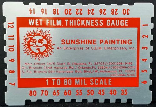 Sunshine Wet Film Thickness Gauge 1 to 80 Mil Scale Comb Paint Resin &#034;New&#034;