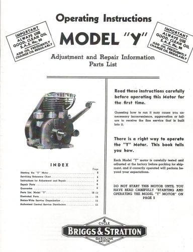 Briggs &amp; Stratton Model Y Operating Instructions Gas Engine Hit Miss Motor