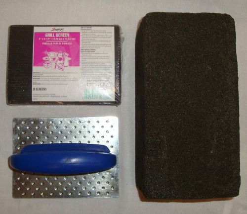 Grill &amp; griddle cleaner screen scraper with holder + pumice cleaning stone block for sale