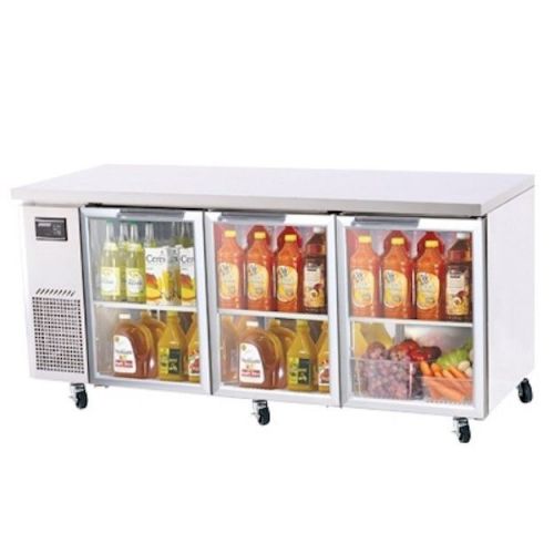 New turbo air 72&#034; j series ss/glass undercounter refrigerator!! 3 glass doors!! for sale
