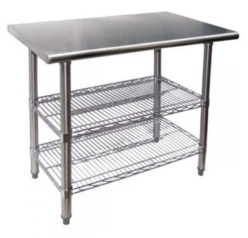 Stainless steel work table 30 x 36 w/2 adjustable 24x30 chrome wire undershelf for sale
