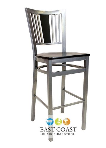 New steel city metal restaurant bar stool with silver frame &amp; walnut wood seat for sale