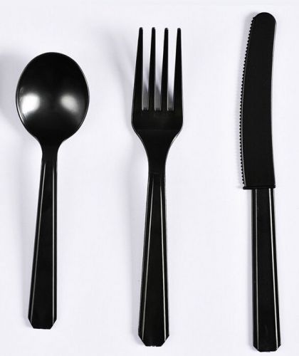 Dixie Heavy Weight Blk Plastic Fork Knife Spoon UnWrapped Cutlery Kit Set 250ct