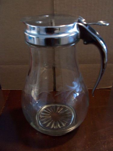 Restaurant Size Glass Etched Syrup Pitcher