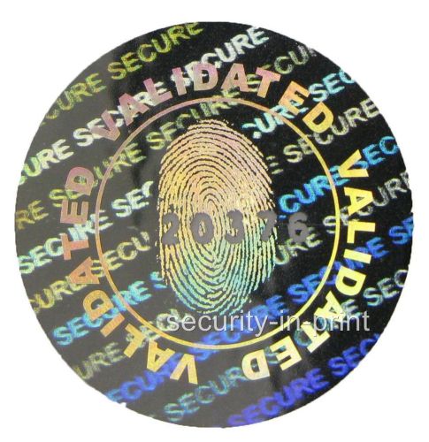 294 &#034;FINGERPRINT&#034; Silver Hologram stickers labels + serial numbers 20mm C20-1SSN