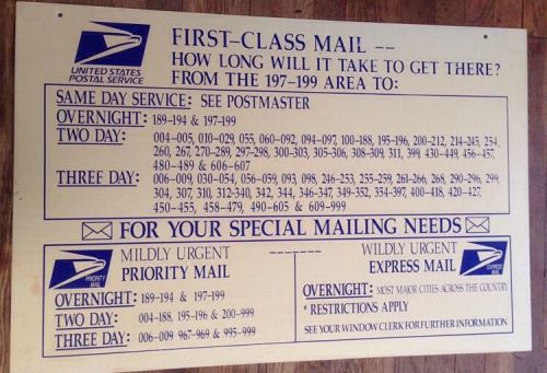 USPS Post Office Sign Delaware Mailing Chart Plastic 24x36 Advertising