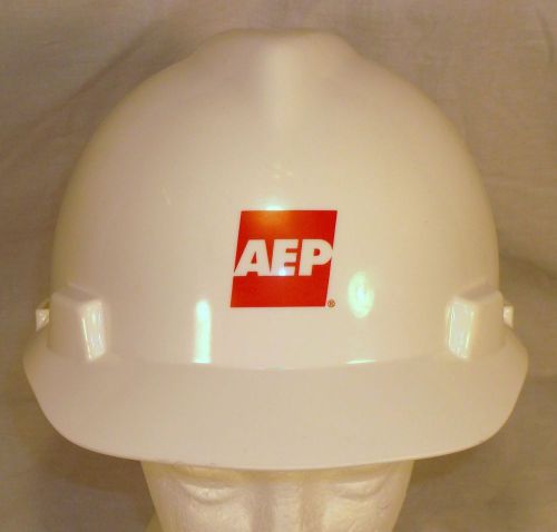 Aep american electric power company msa hat m/medium lineman hardhat white red for sale