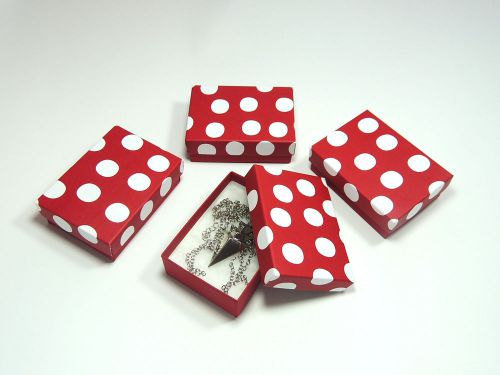 10 -3.25x2.25 red polka dot, cotton-lined jewelry presentation/gift boxes for sale