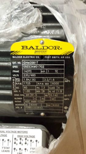 New baldor inverter drive motor indm358t  1hp  230/460v for sale