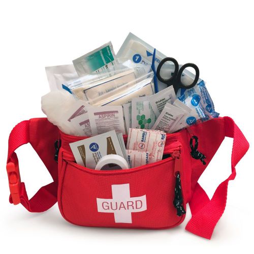 Primacare KB-8005 First Aid Fanny Pack, Life Guard - Red Stocked with Supplies