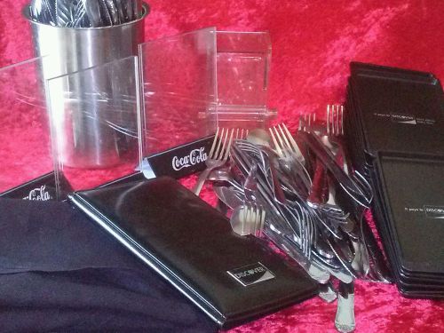 lot of restaurant supplies over 100 pieces check holder advertising flatware