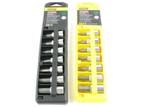 Lot stanley 85-707 85-708 7 piece 3/8&#034; metric &amp; sae hex bit socket sets new for sale
