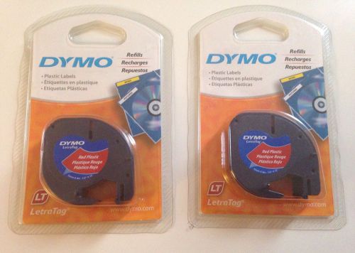 Lot of 2 DYMO 91333 1/2&#034;W x 13&#034;Length - Red Plastic Tape for LetraTag Printers