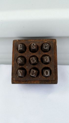 Vintage 1/4&#034; Numbers 9 pc. Steel stamp set in original wooden box
