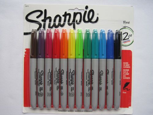 Sharpie Fine Point 12 ct set permanent markers assorted rainbow of colors