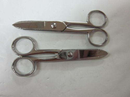 ~ 2 ~ electrician &#039;s 5&#034; scissors wide fine point scissor stainless steel chrome for sale