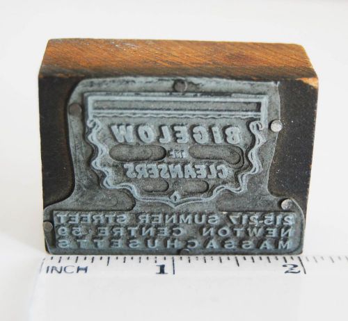 Vintage Letterpress Printing Block BIGELOW the CLEANERS Sumner st. Newton Mass