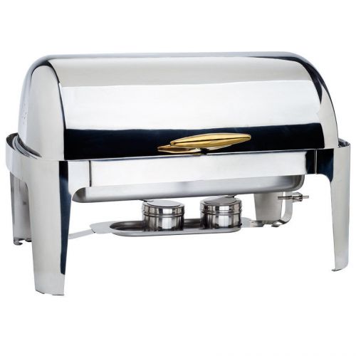 Stainless Steel Supreme 8 Qt. Full Size Roll Top Gold Trim Chafer.