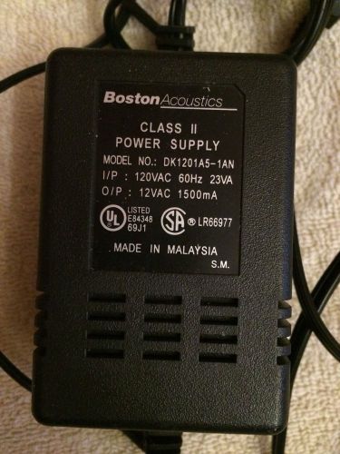 Boston Acoustics Power Supply DK1201A5-1AN, Input 120VAC, Output 12VAC 1500 mA