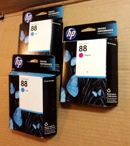 Lot of 3 HP OEM Ink Cartridges for (2) HP 88 Cyan and (1) HP 88 Magenta
