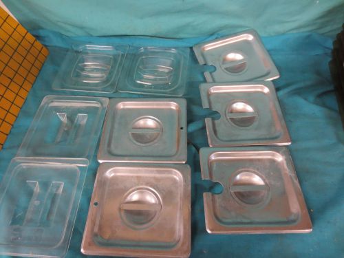 LOT Halco CP8162 Stainless Steel Steam Table Pan Cover Plus Plastic Lids 1/6 Siz