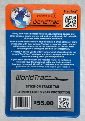 WorldTrac Stick-on TracTag Card w/ 3 Year Membership - RFID Tracking Technology