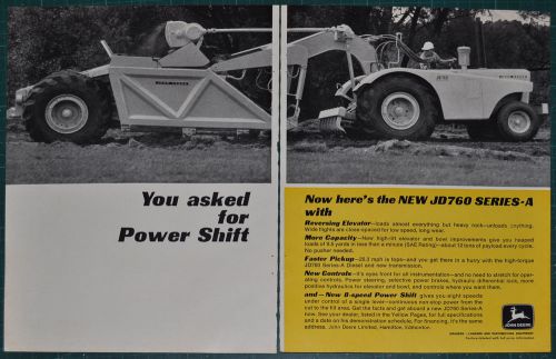 1969 JOHN DEERE 2-page advertisement for JD760 series A Scraper, Canadian advert