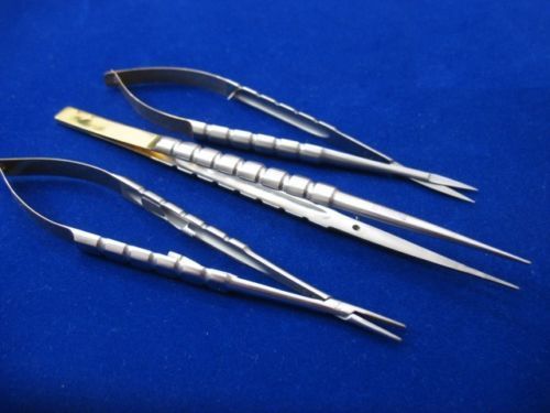 3 PIECES CASTROVIEJO MICRO SURGERY SCISSORS+NEEDLE HOLDER+ SUTURE TYING FORCEPS