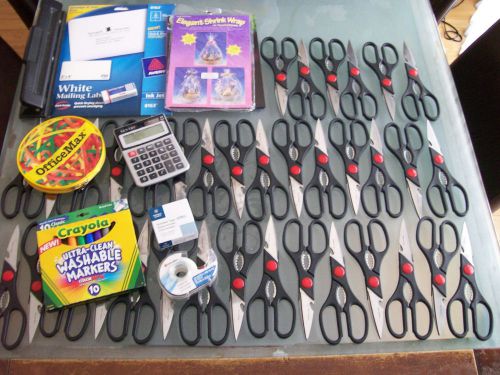 (36)brand new universal multi purpose scissors, calculator, 3 hole punch, labels for sale