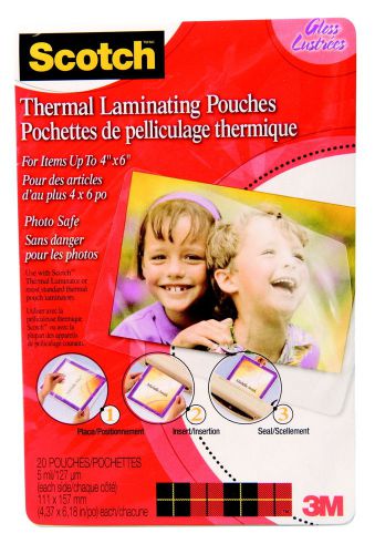 Scotch thermal laminating pouch, 4 x 6 inch, 5 mil thickness, pack of 20 for sale