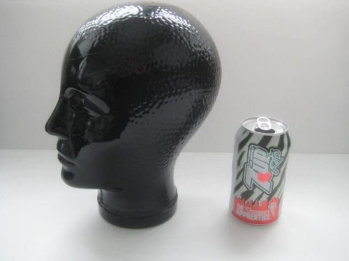 Vtg BLACK GLASS HAT HEAD WIG MANNEQUIN DISPLAY Life Size GREAT FOR HATS &amp; WIGS