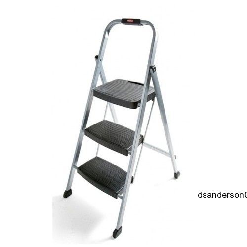 Rubbermaid  Folding 3-Step Ladder Steel Frame Stool Hand Grip Safe New