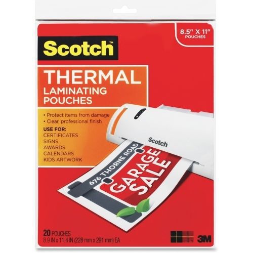 Scotch TP3854-20 Thermal Laminating Pouch - Letter- 20/Pack -Clear- MMMTP385420