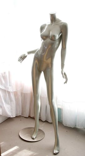 Female headless mannequin glossy silver fiberglass dress form for sale
