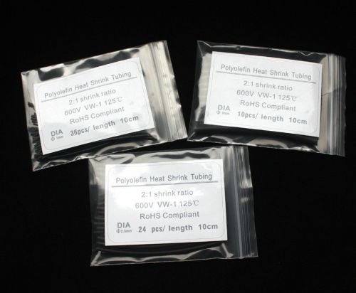 ?1mm ?2.5mm ?5mm Heat Shrink Tubing Kit black Colors Plastic bag Shrinkable tube