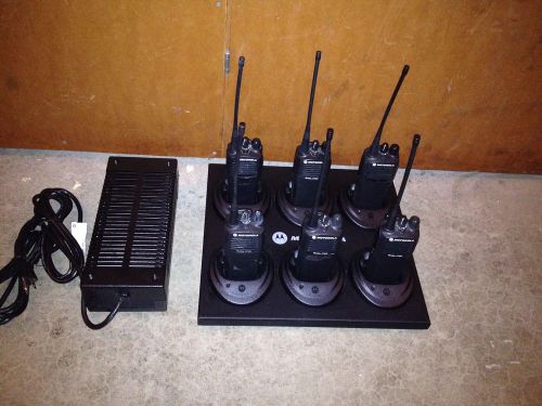 6 Motorola CP200 UHF 16 Channel Radios With 6 Pocket Gang Charger, New Batteries