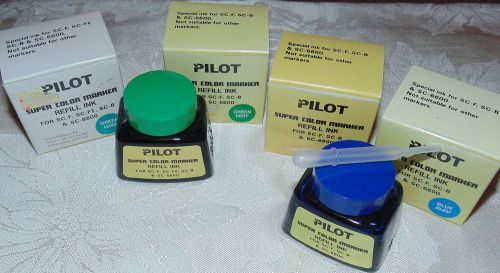 4 PILOT INK Super Color Marker Refills - 3 Green 1 Blue w/ Droppers in Box