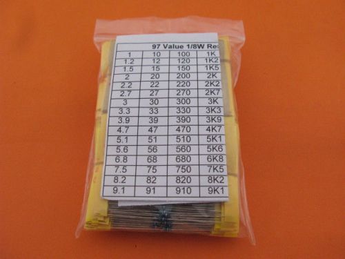 1% 1/8w metal film resistor assorted kit  97 value total each 10pcs 0.125w dip for sale