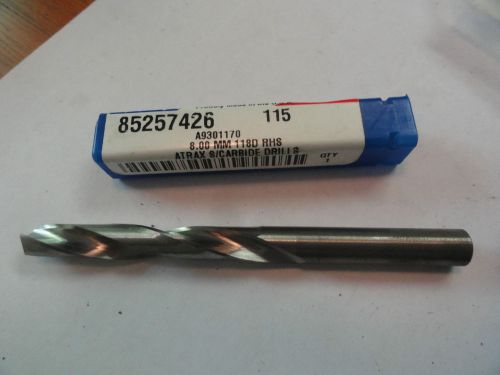 Atrax 8MM (.3150&#034;) Solid Carbide Jobbers Length Drill Bit, A9301170