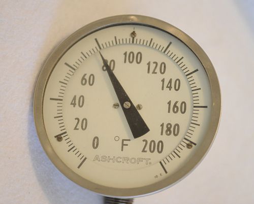 Vtg Ashcroft 0-200 F Every Angle Large Industrial Thermometer 5&#034; Face STEAMPUNK