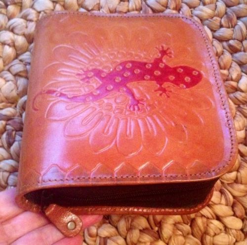 Vintage CD Southwestern Carrying Case Genuine Leather 6x6&#034; Zippered Storage