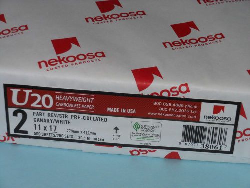 Nekoosa u20 2-part digital carbonless paper, 8-1/2 x 17  white/canary, 500 ream for sale