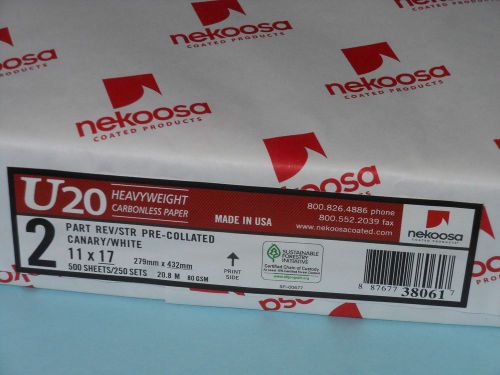 NEKOOSA U20 2-part Digital Carbonless Paper, 8-1/2 x 17  White/Canary, 500 REAM