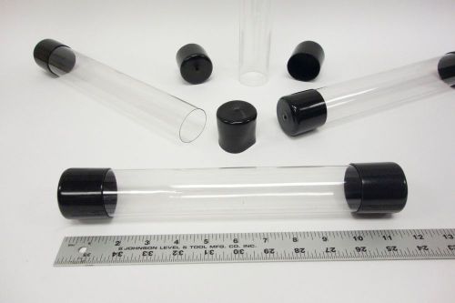 100-Clear Plastic Tubes Mailing Packaging Shipping w/black Caps(11-1/2 x 1-1/2)