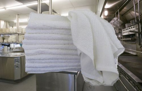 24 NEW COTTON WHITE TERRY CLOTH RESTAURANT PREMIUM KITCHEN CLEANING TOWELS 32oz