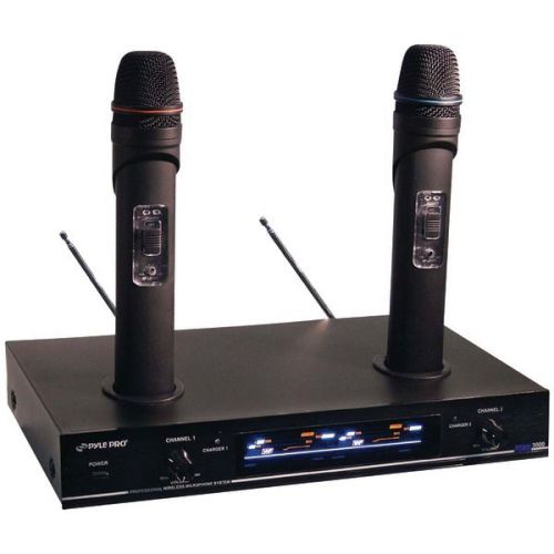 Pyle Pro PDWM3000 Dual VHF Rechargeable Wireless Microphone System w/LED