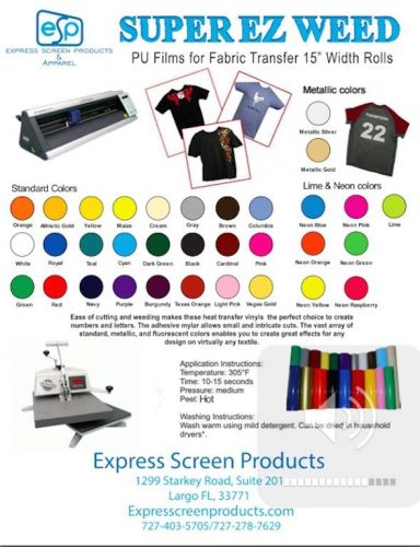 Heat Transfer Vinyl Siser Easyweed 15&#034; x 5 Yards SELECT UP TO 5 COLORS!