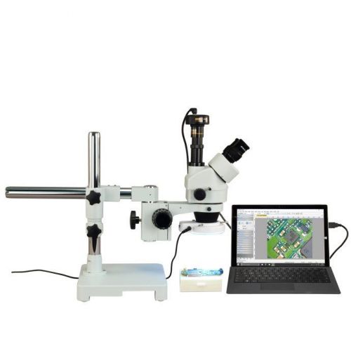 Trinocular 3.5x-90x singlebar boom stand microscope+2mp camera+54 led ring light for sale
